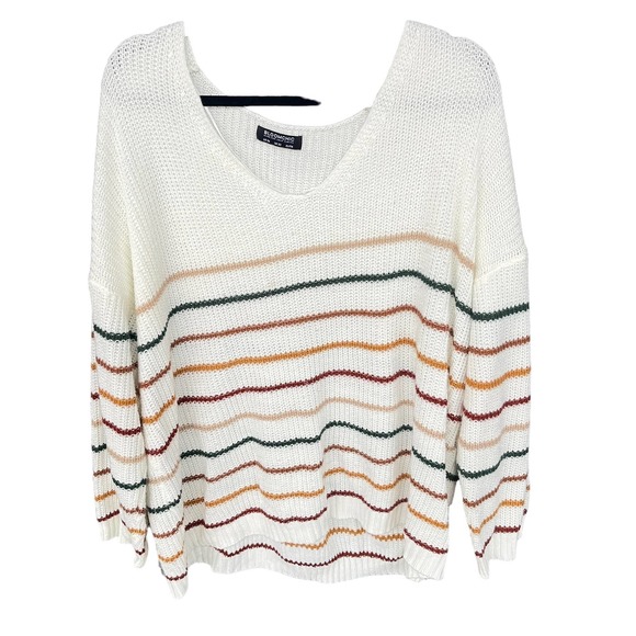 Bloomchic Sweater Womens Plus Size 26 Cream Striped Long Sleeve Boxy V-neck - Picture 1 of 10